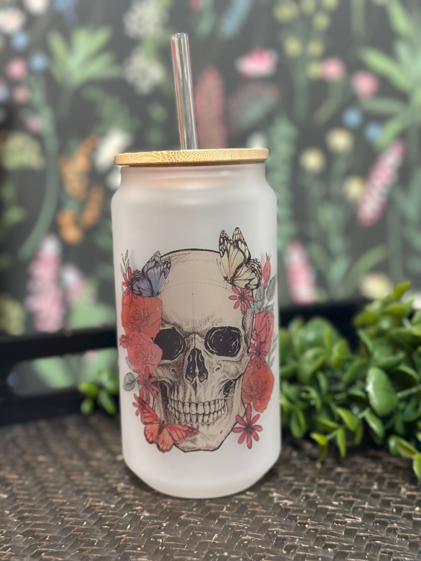 Skull & Flowers Frosted Tumbler Personalized