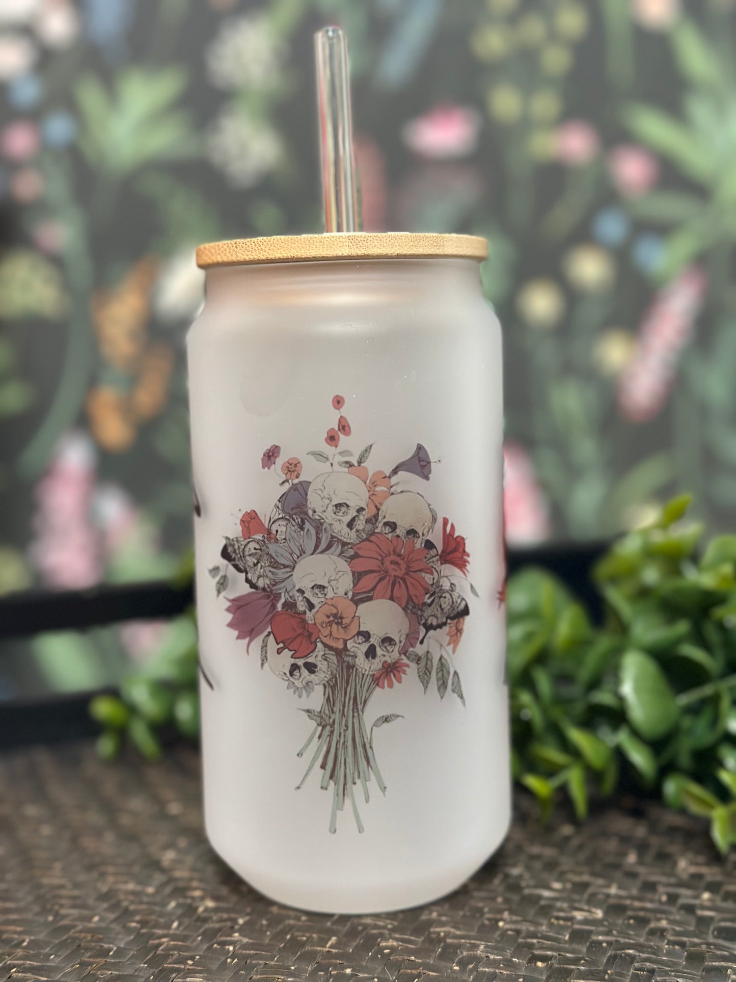 Skull & Flowers Frosted Tumbler Personalized