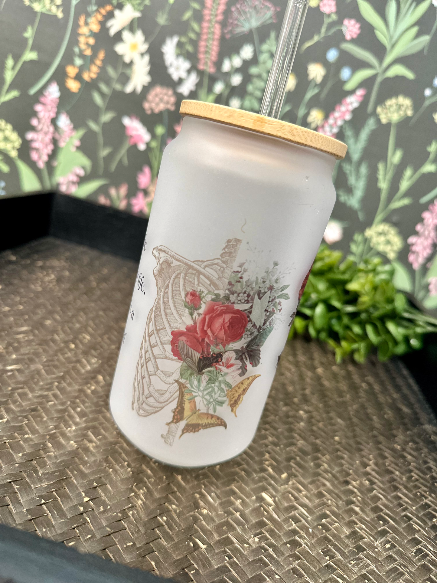 Floral & Skulls with Quote Frosted Tumbler
