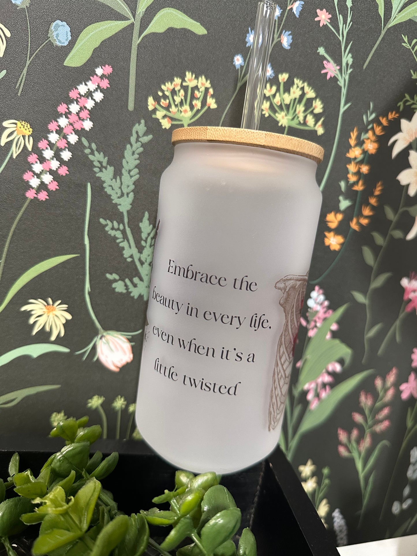 Floral & Skulls with Quote Frosted Tumbler