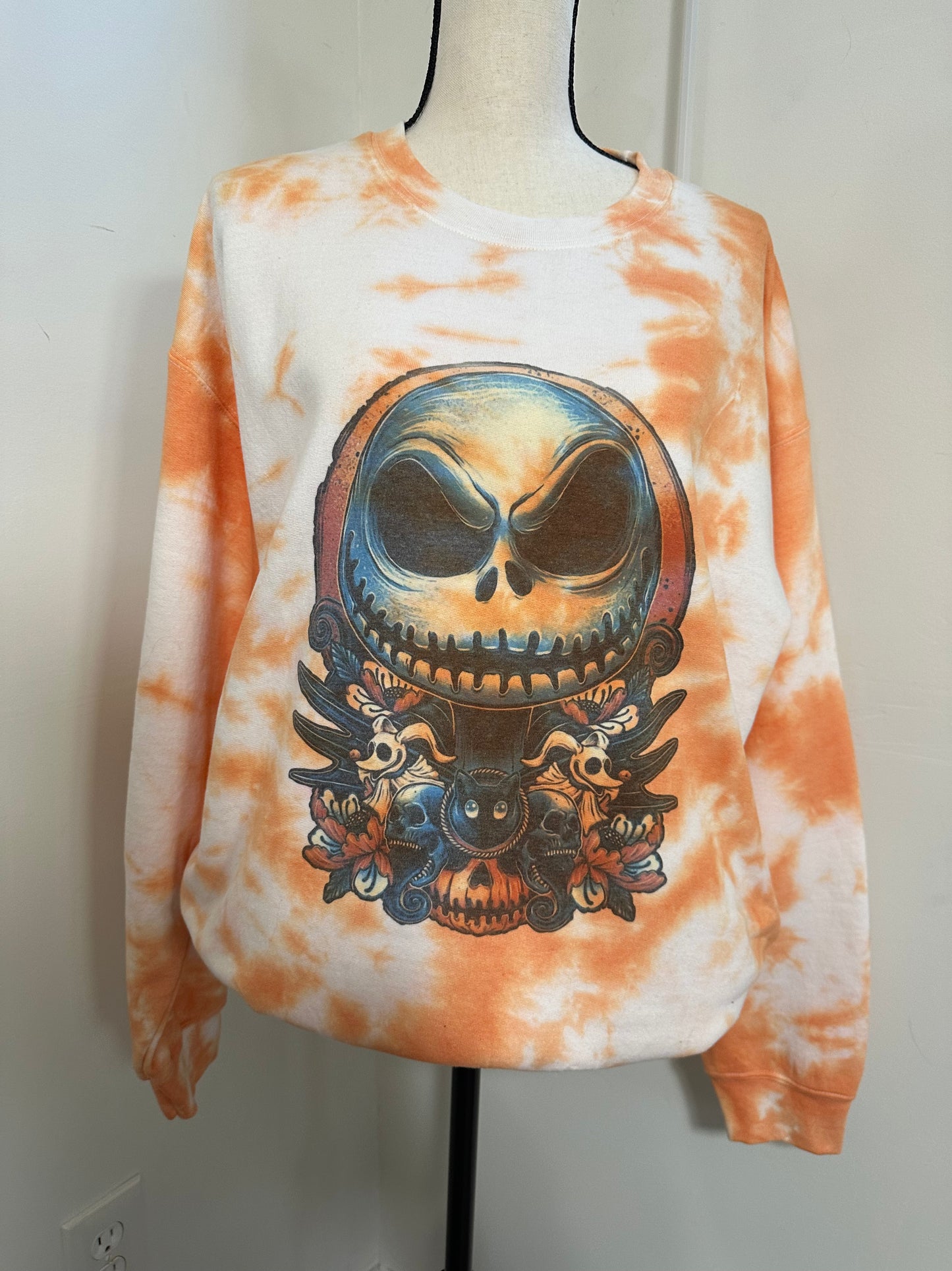 Large Orange tie-dye Jack Skellington Sweater