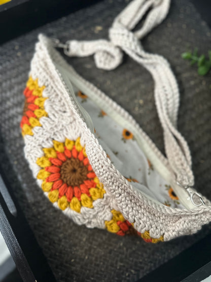 Linen Sunflower Crossbody Bag