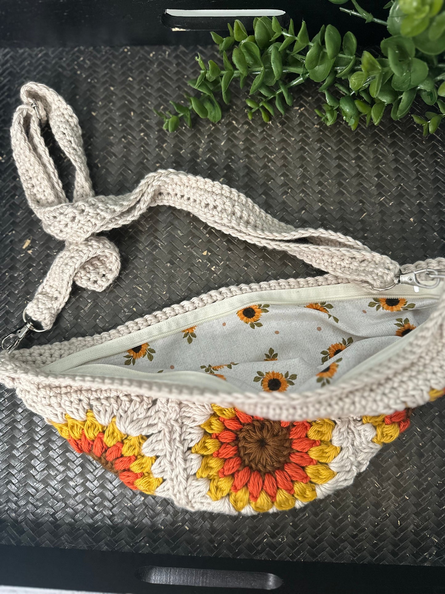 Linen Sunflower Crossbody Bag