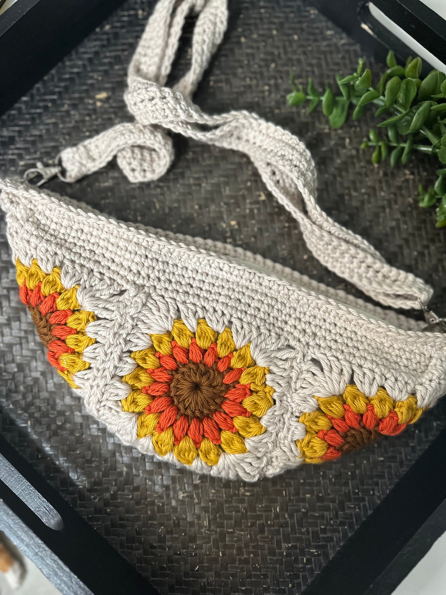 Linen Sunflower Crossbody Bag
