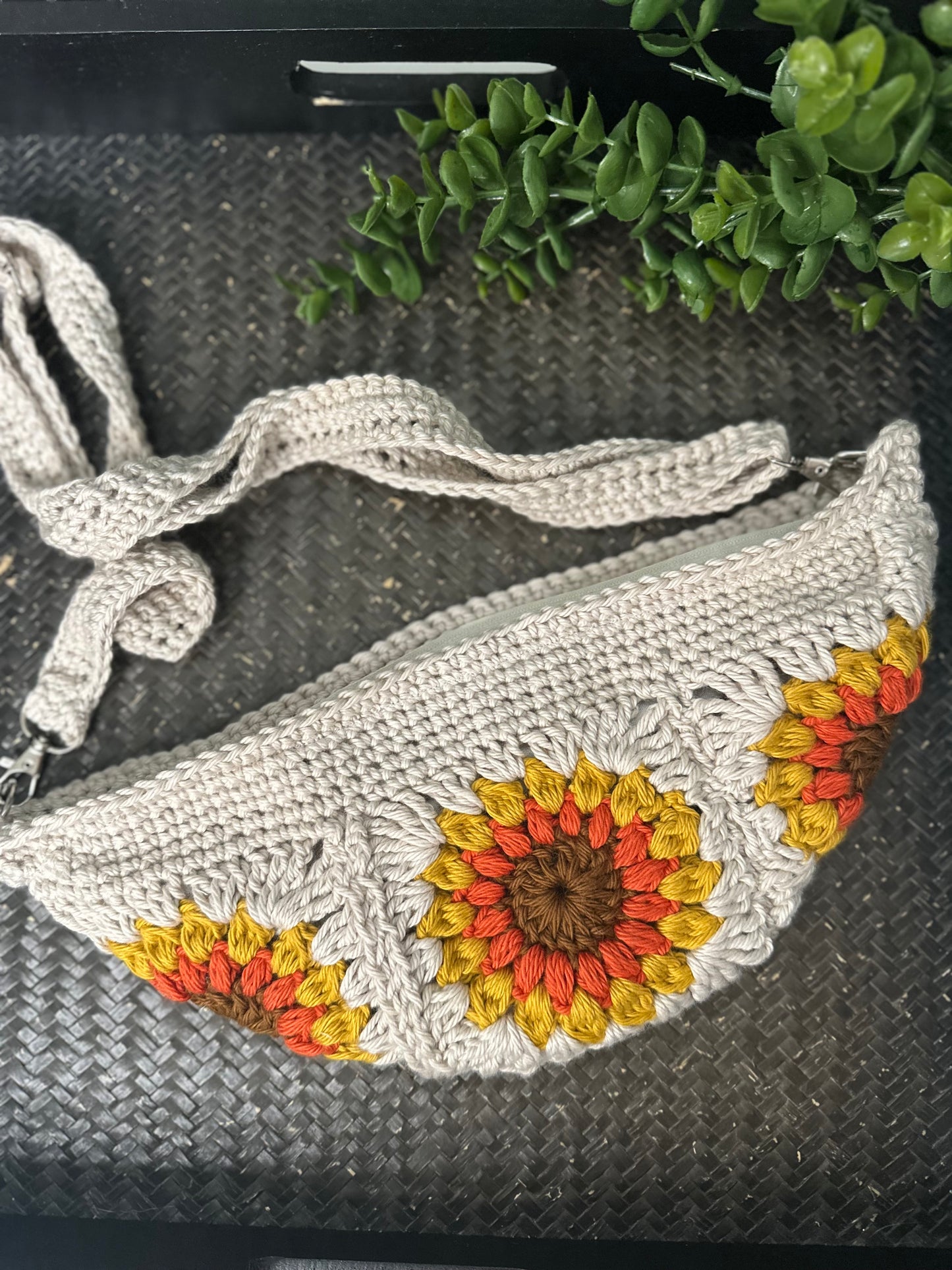Linen Sunflower Crossbody Bag