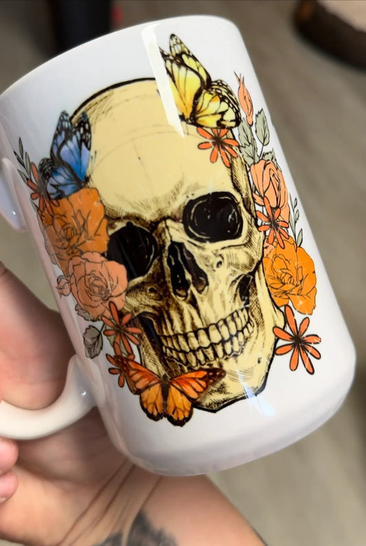 Floral Skull Coffee Mug