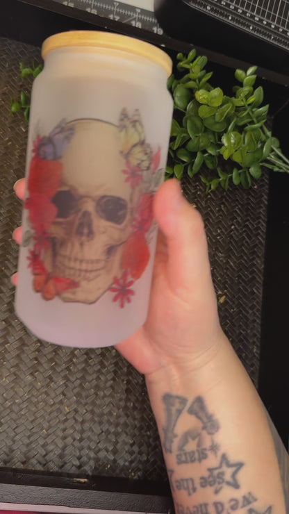Skull & Flowers Frosted Tumbler Personalized